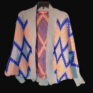 LLove brand aztec print bright colored sweater cardigan Sz. M/L